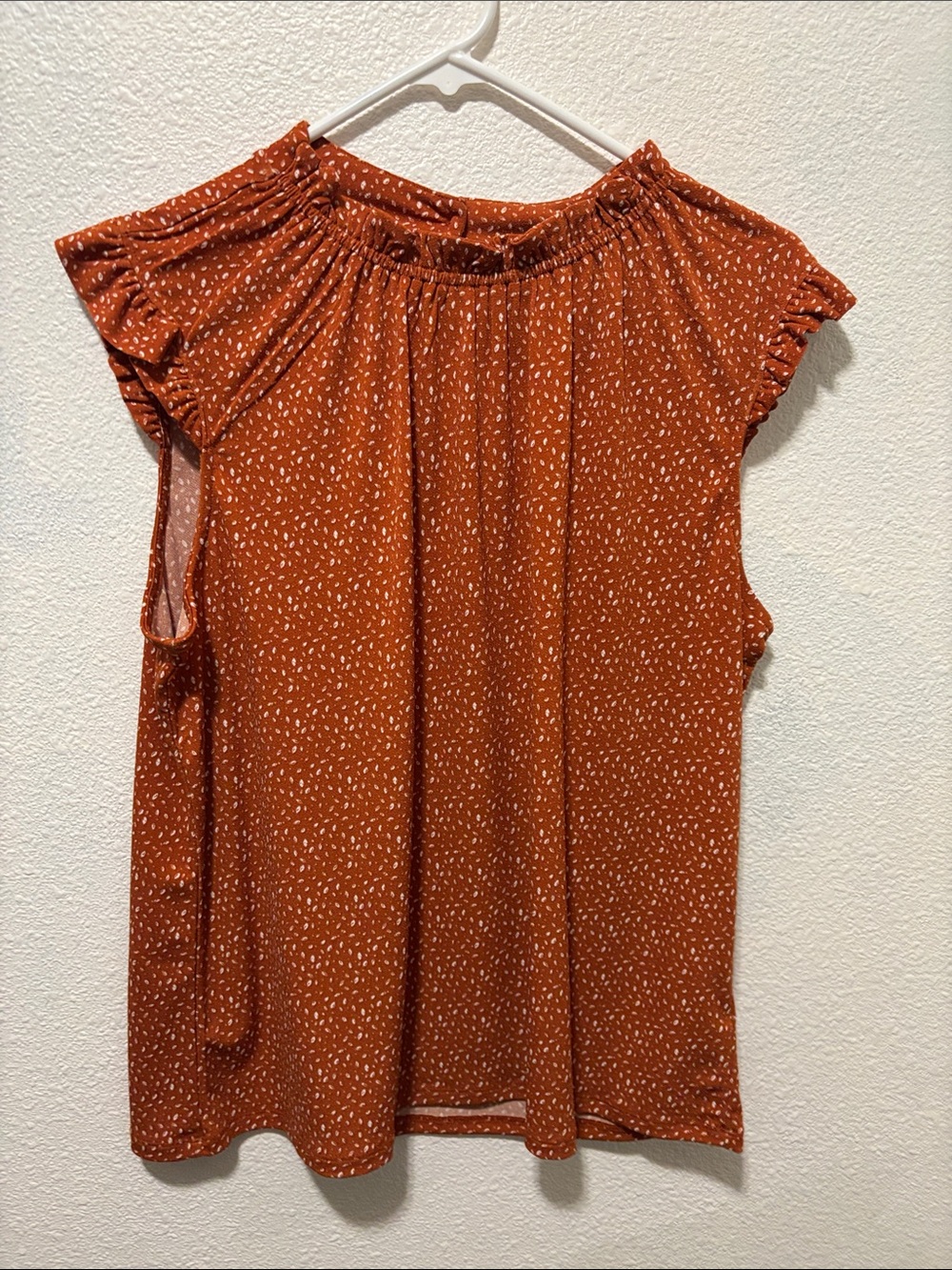 Rust Dot Smocked Neck Sleeveless Top